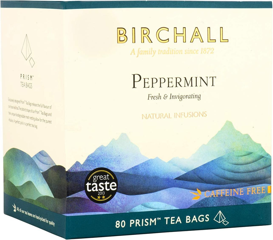 Birchall Peppermint Tea Gift Set - Caffeine Free Herbal Tea with 80 Plant-Based Tea Bags