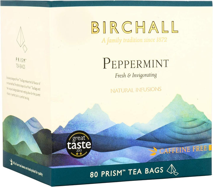 Birchall Peppermint Tea Gift Set - Caffeine Free Herbal Tea with 80 Plant-Based Tea Bags