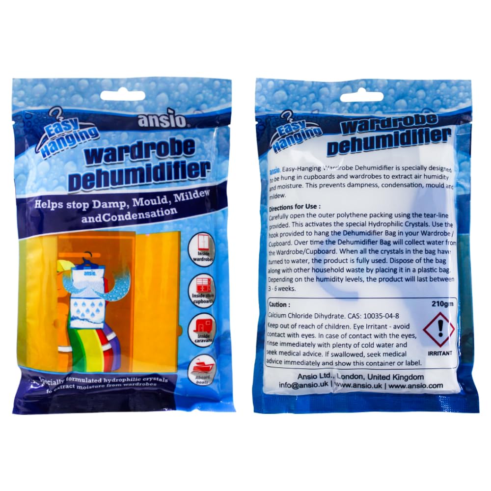 ANSIO Wardrobe Dehumidifier Disposable Hanging Bags - Pack of 6 | Removes Damp & Condensation 8