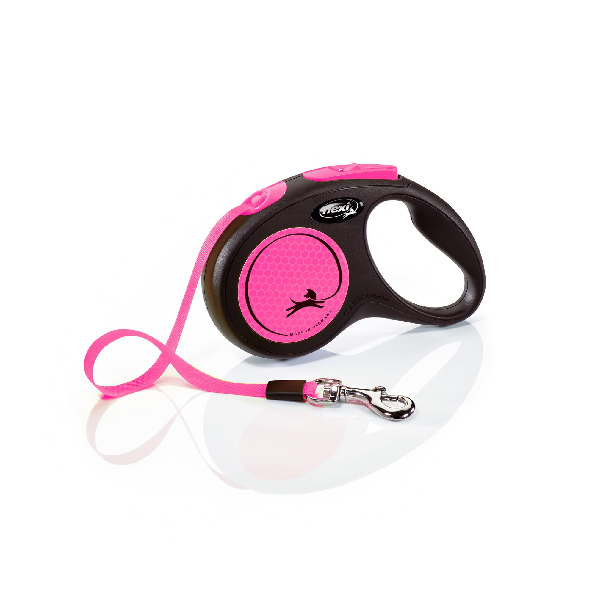flexi Neon Tape Retractable Dog Lead - 5m Length | Max 15kg | Neon Pink 1