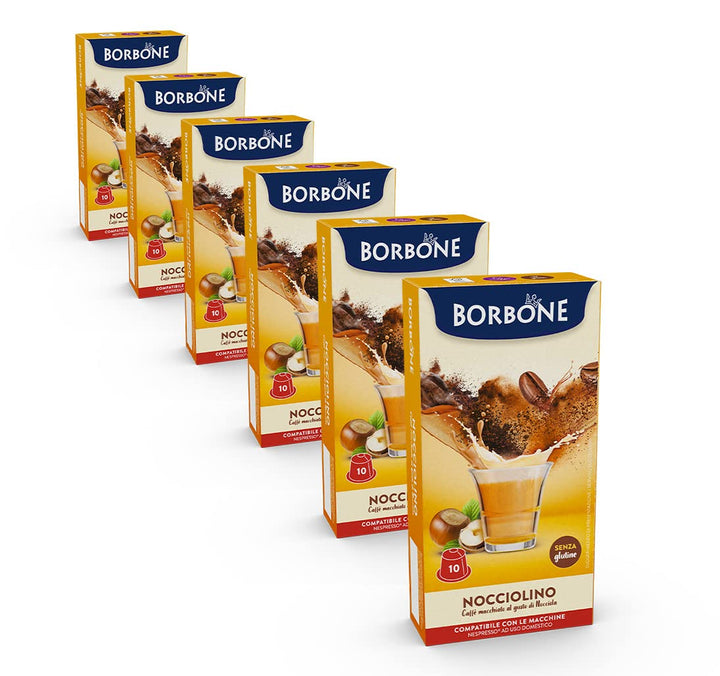 Caffè Borbone Nocciolino - Hazelnut Flavored Cappuccino - 60 Capsules (6 Packs of 10) - Compatible with Nespresso® Domestic Machines