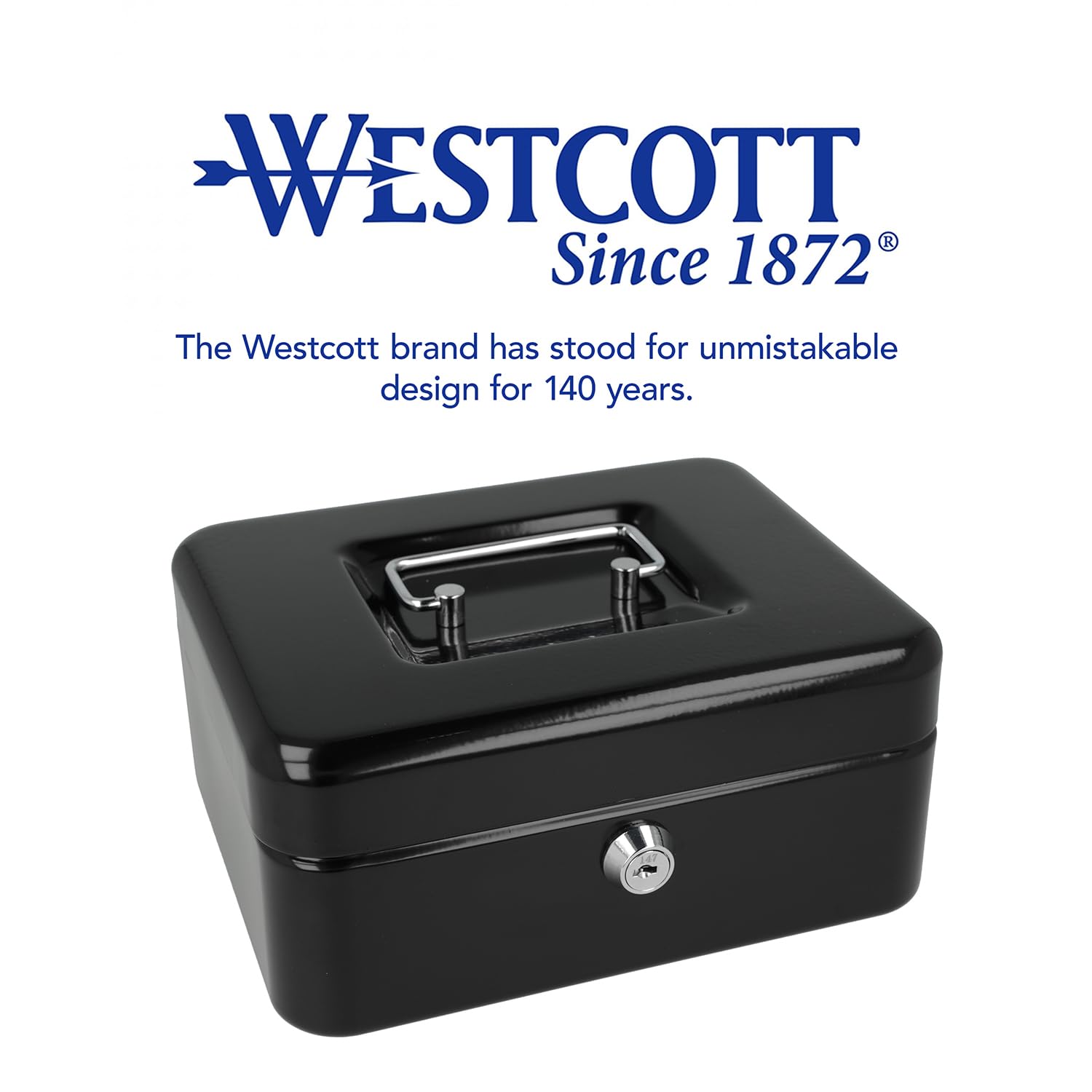 Westcott Lockable Cash Box - Robust Sheet Steel Security | Black | 20 x 16 x 9 cm 7