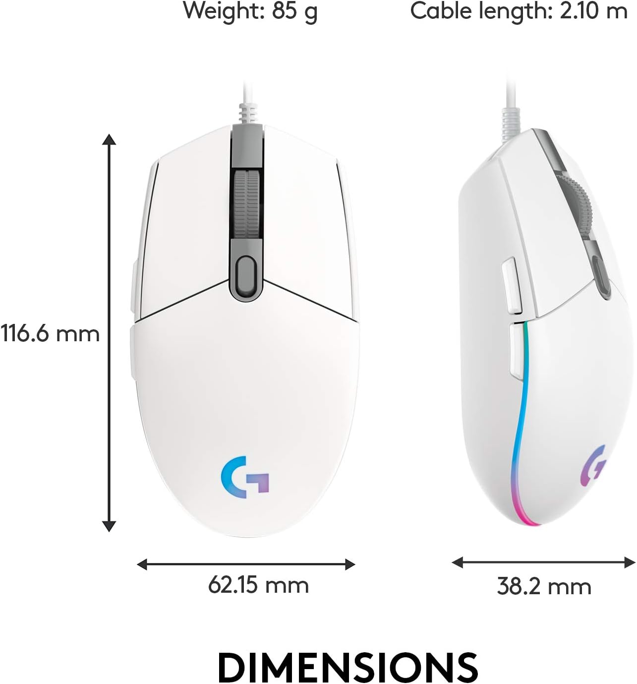 Logitech G203 LIGHTSYNC Gaming Mouse - 8K DPI, 6 Programmable Buttons, RGB Lighting, Lightweight Design - White 7