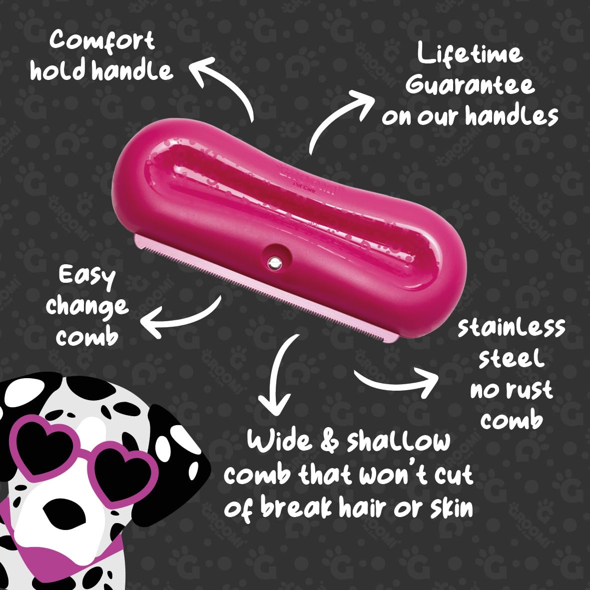 Groomi Deshedding & Grooming Brush - Gentle & Efficient | Stainless Steel | Pink 6