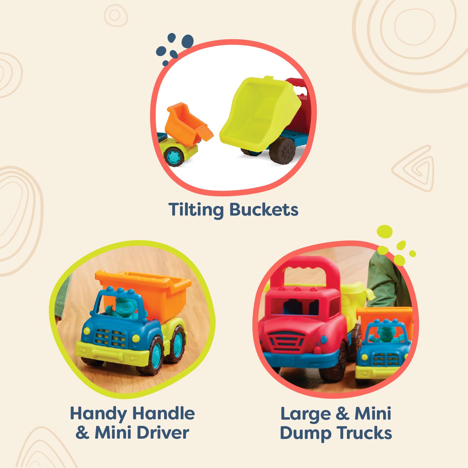 B. toys Grab-n-Go Truck Set - 2 Dump Trucks (Big & Mini) | Toddler Toy | Ages 1+