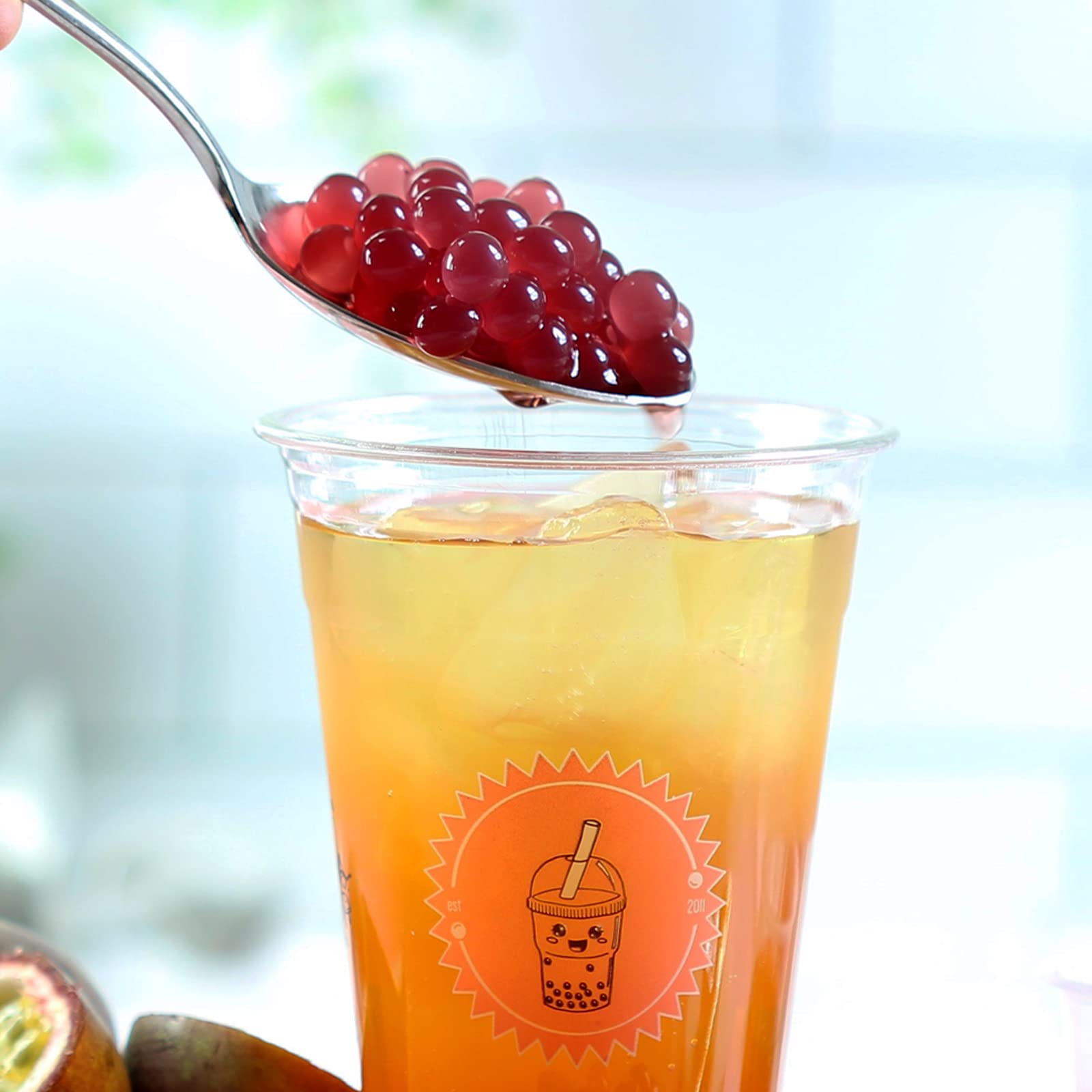 The TeaShed Bubble Tea Syrup Kit Gift Set - 3 Servings | Strawberry Popping Boba & Peach Syrup 2