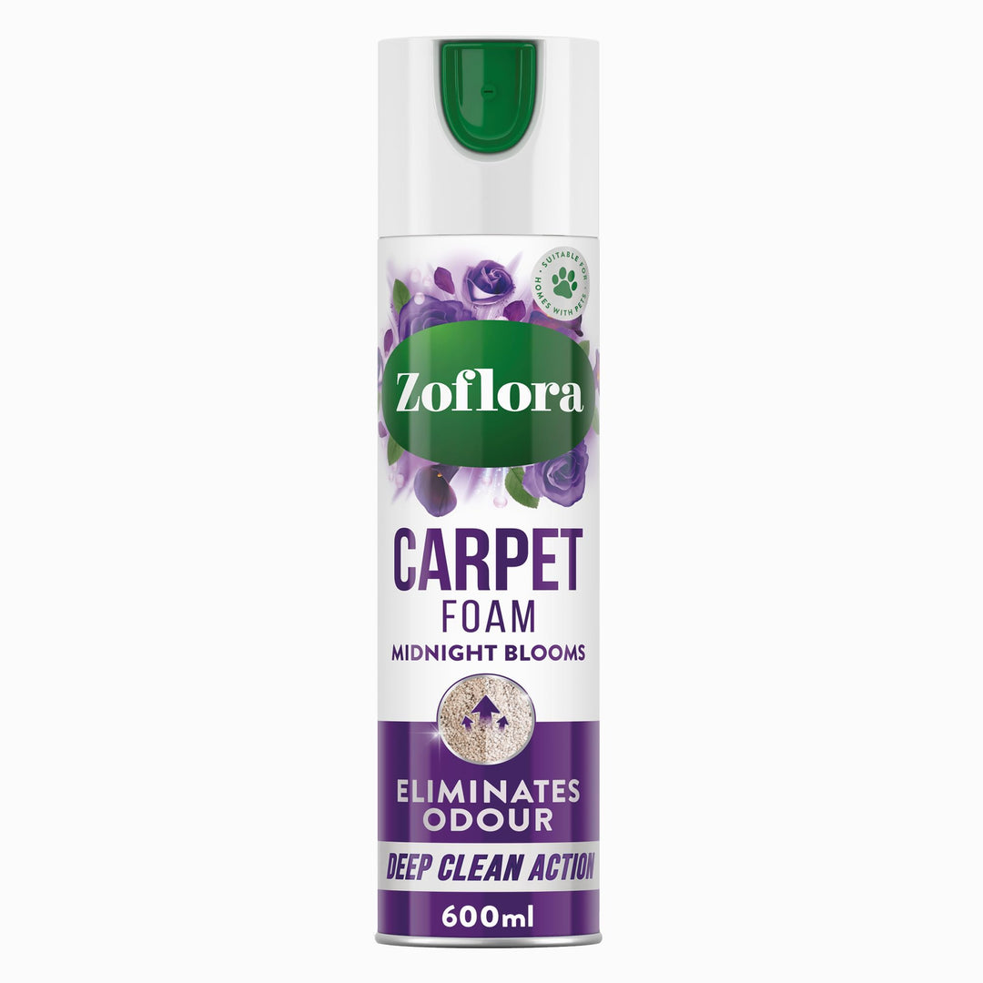 Zoflora Midnight Blooms Carpet Fresh & Care Foam, 600ml – Deep Clean Stain Remover & Odour Neutraliser for Carpets and Upholstery