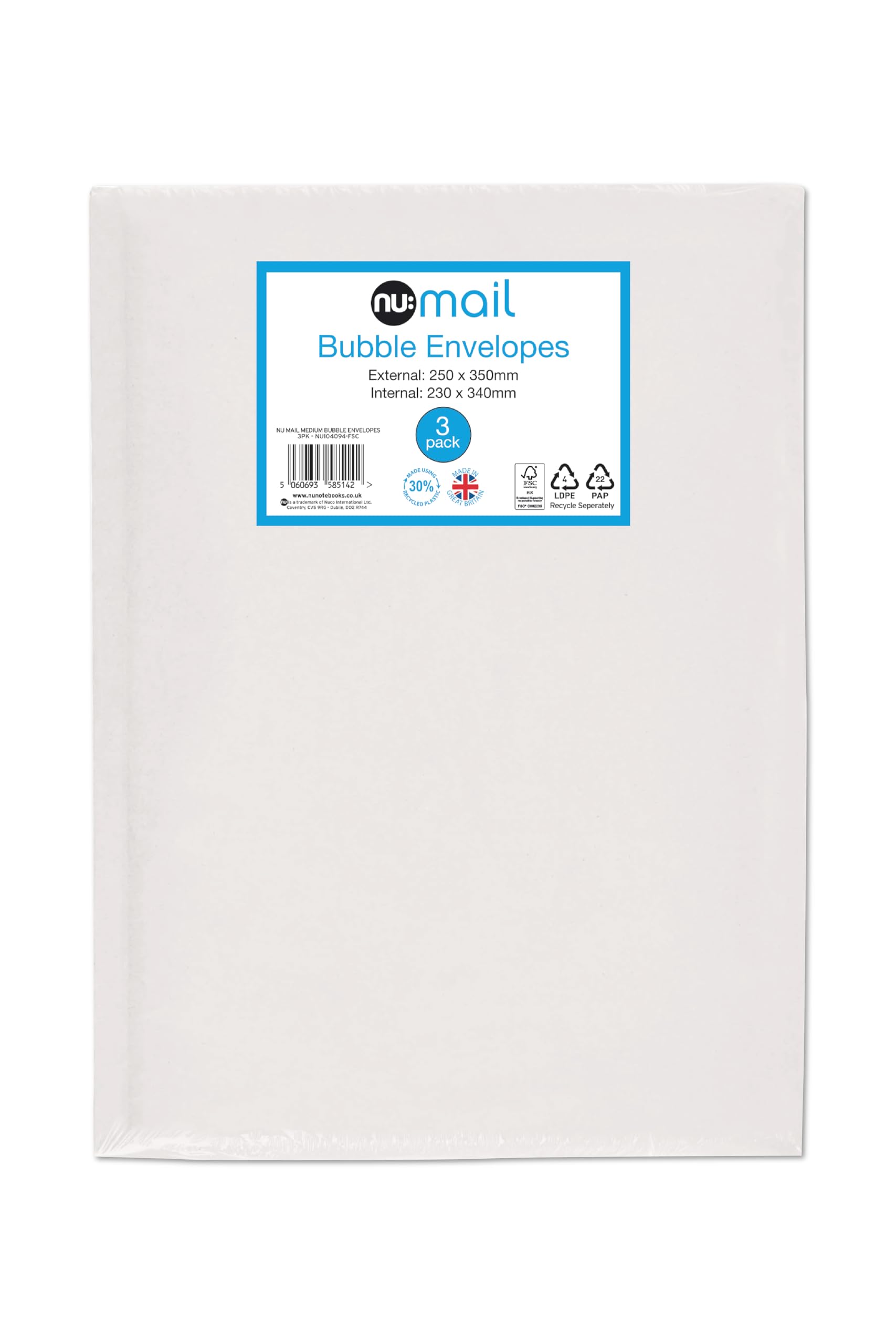nu: Mail Padded Bubble Envelope Medium - Protective Packaging | 3 Pack | White 1