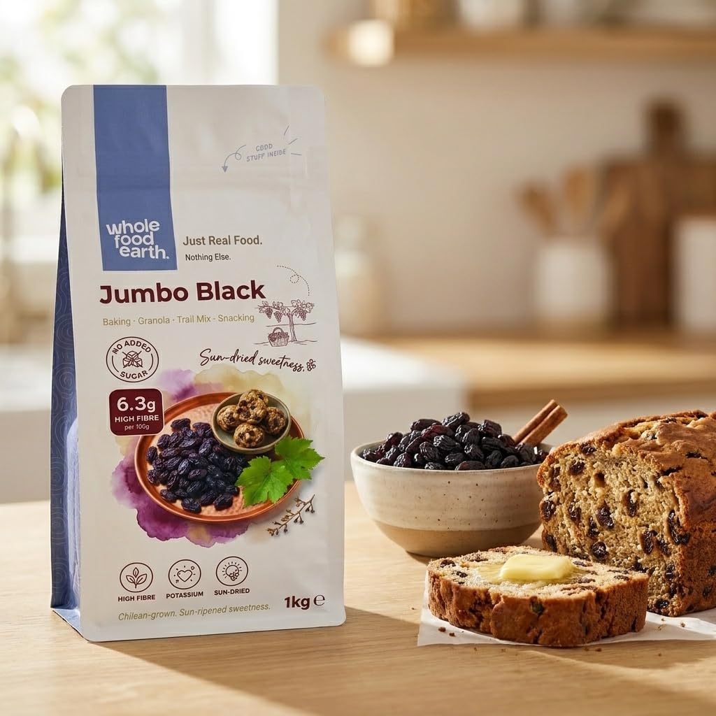 Wholefood Earth Jumbo Black Raisins - 1 kg Pack | GMO Free | High Fibre 3