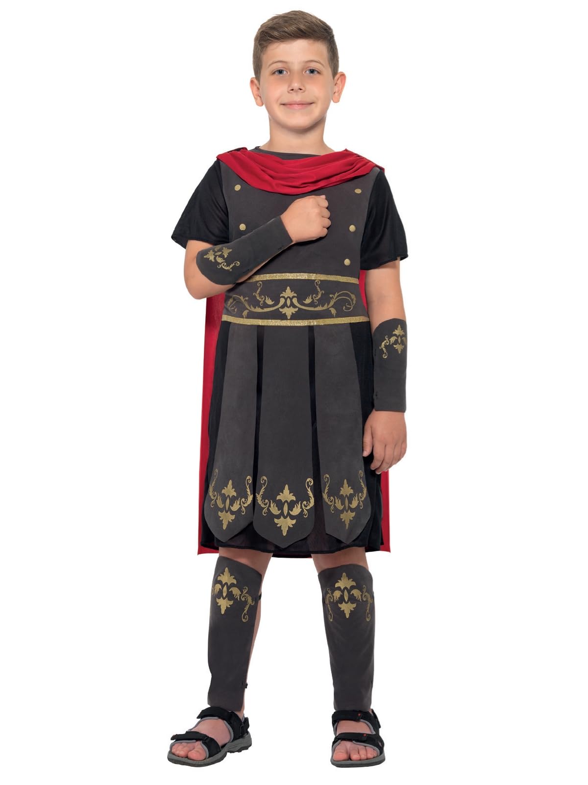Smiffys Roman Soldier Costume - Boys Age 7-9 | Tunic with Cape, Arm & Leg Cuffs | Polyester