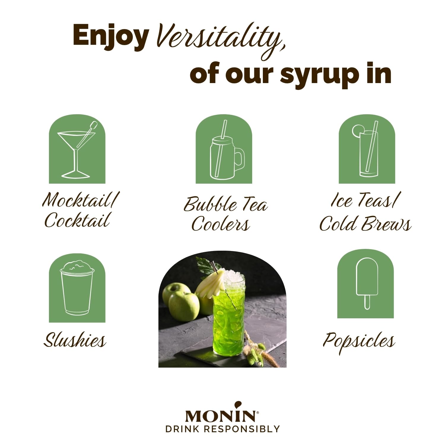 Monin Premium Green Apple Syrup - 700ml | Vegan & Alcohol-Free | Natural Flavouring 3