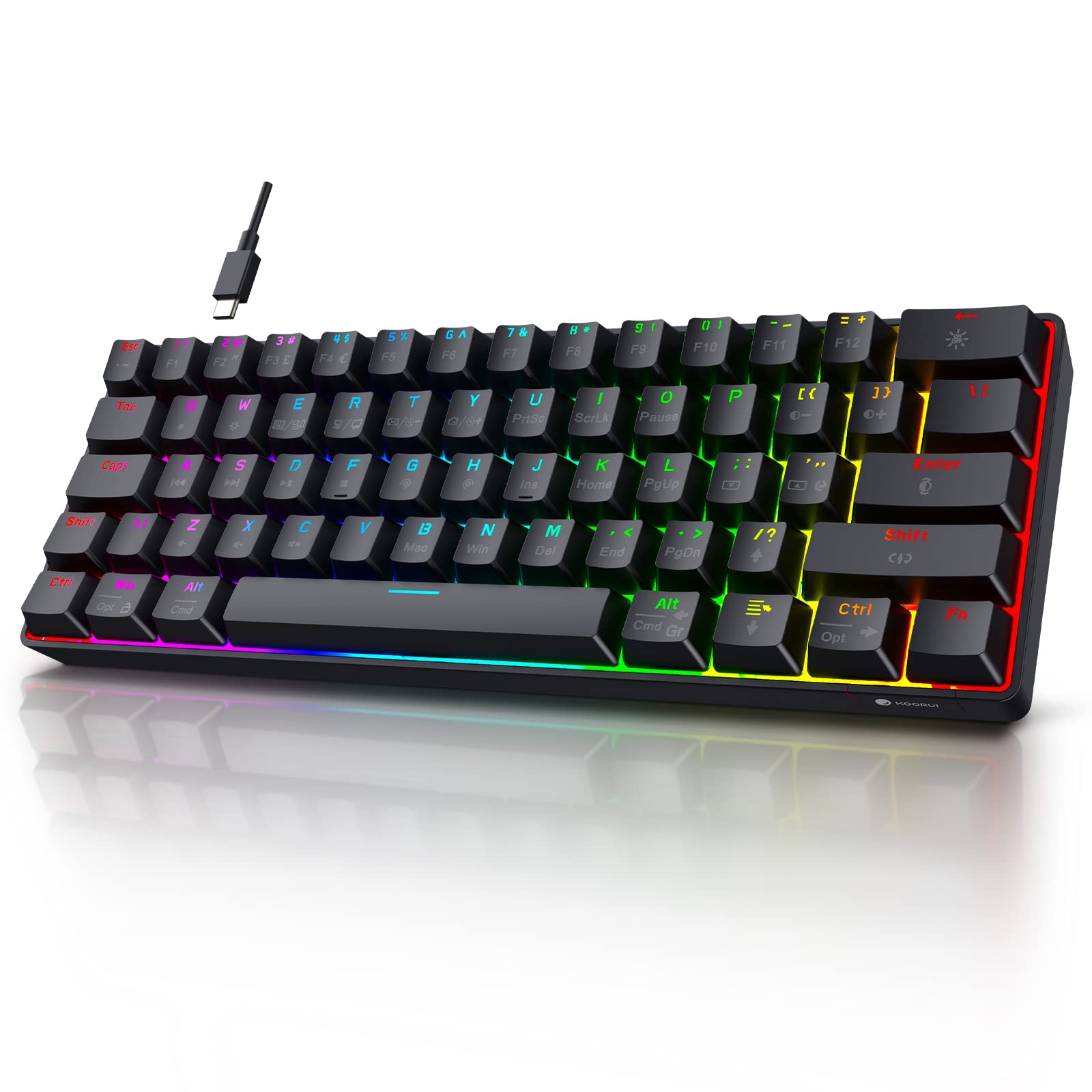 KOORUI MK061 60% Mechanical Gaming Keyboard - Red Switch, RGB Backlit, Hot-Swappable, Wired Compact Keyboard for PC & Mac 1