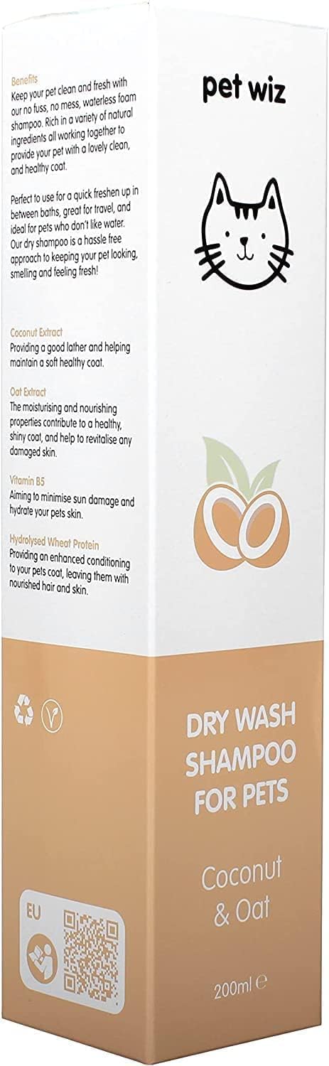 pet wiz Waterless Mousse Shampoo for Dogs - Coconut & Oat Scent | Nourishing & Deodorising | 200ml 6