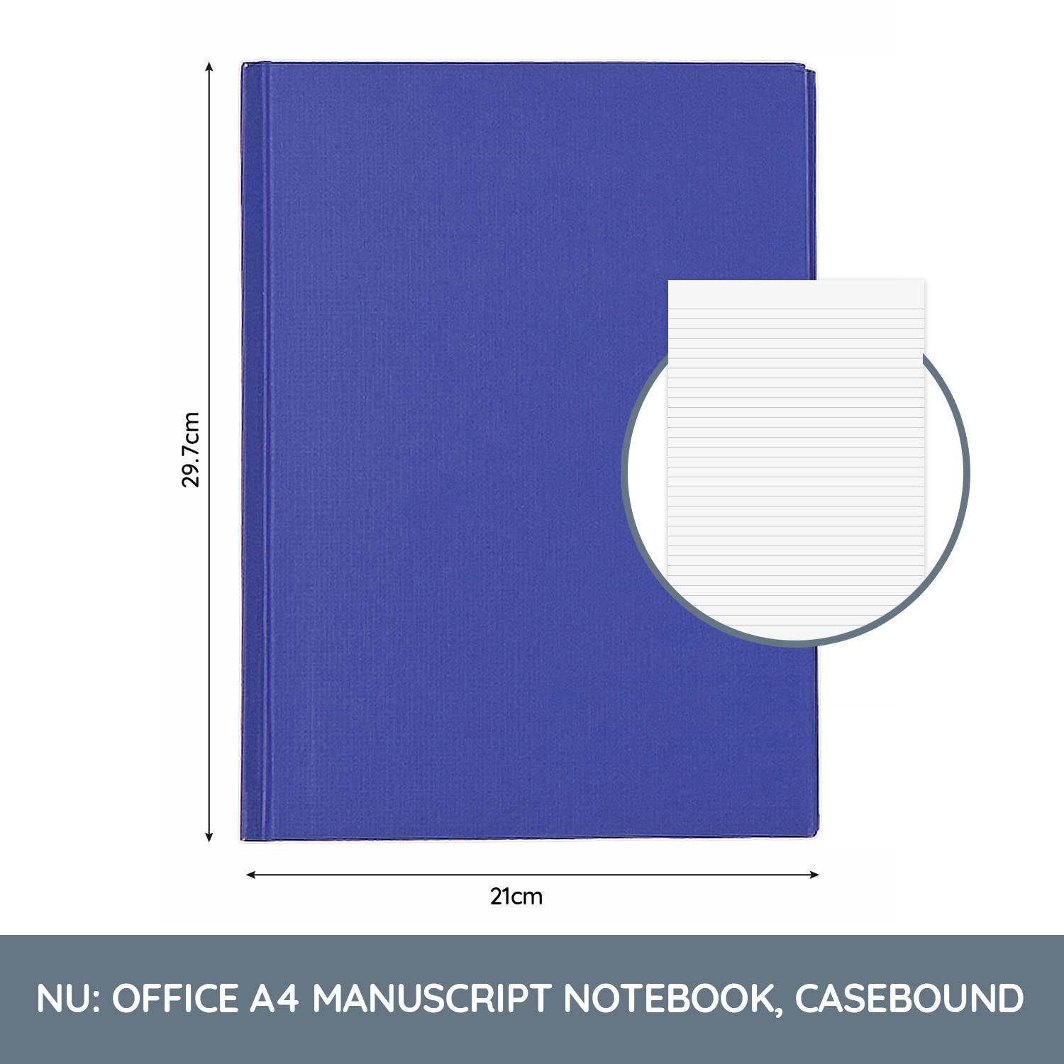 nu: Office Value A4 Hardback Casebound Composition Notebook | Feint Ruled | Blue 3