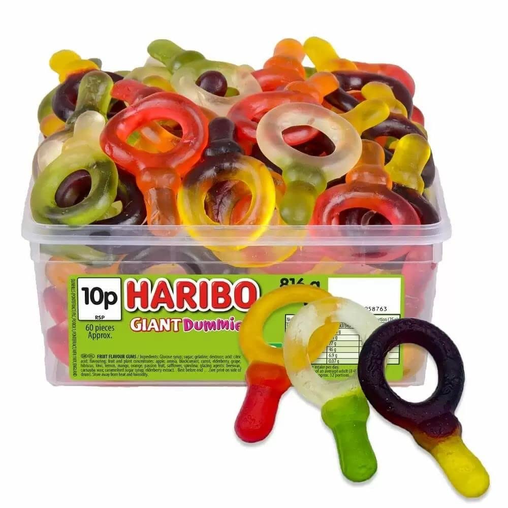 HARIBO Giant Dummies – 60 Pieces of Fruity Gummy Sweets – 816g Tub