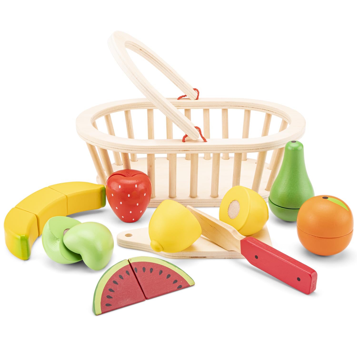 New Classic Toys Wooden Cutting Meal Fruit Basket Simulation Toy for Toddlers 2