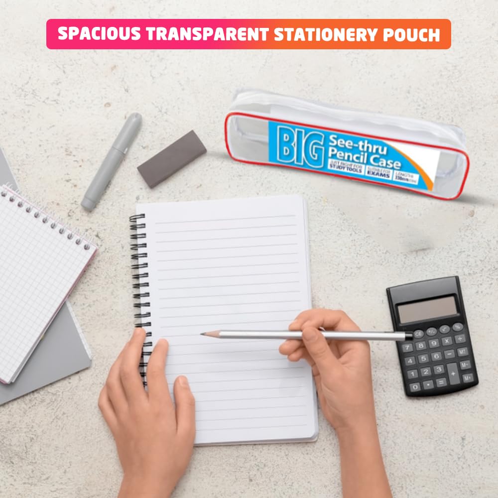 1ABOVE Clear Rectangle Pencil Case - Exam Ready | 330 x 130 mm | Waterproof Plastic 5