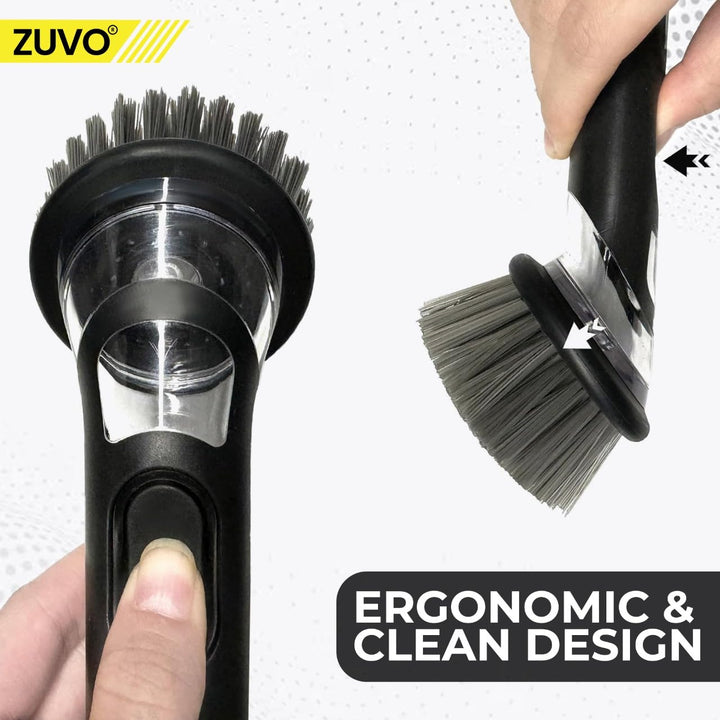 Zuvo - Soap Dispensing Scrubbing Brush with Handle for Kitchen Cleaning