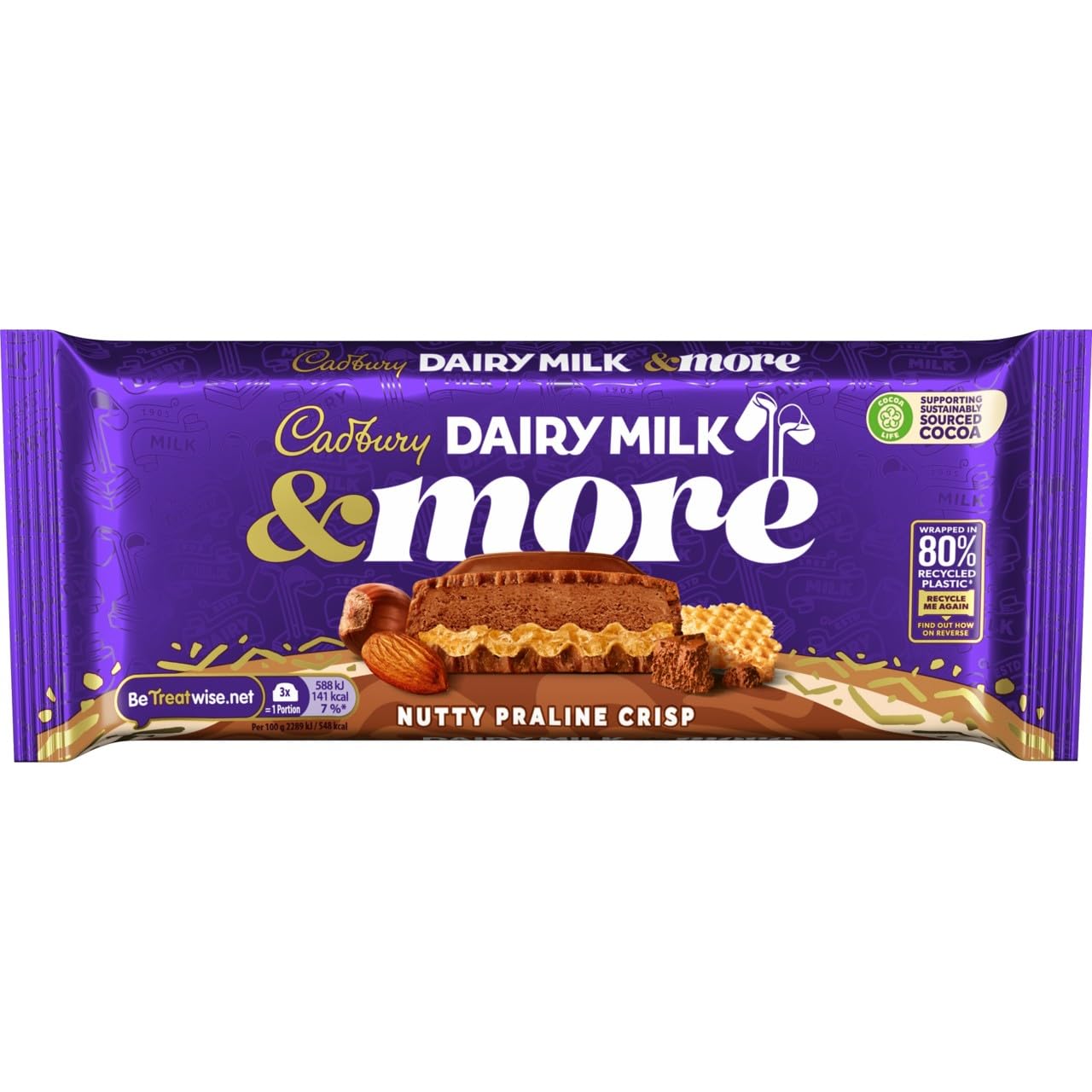 Cadbury Dairy Milk & More Nutty Praline Crisp Chocolate Bar, 180g 10