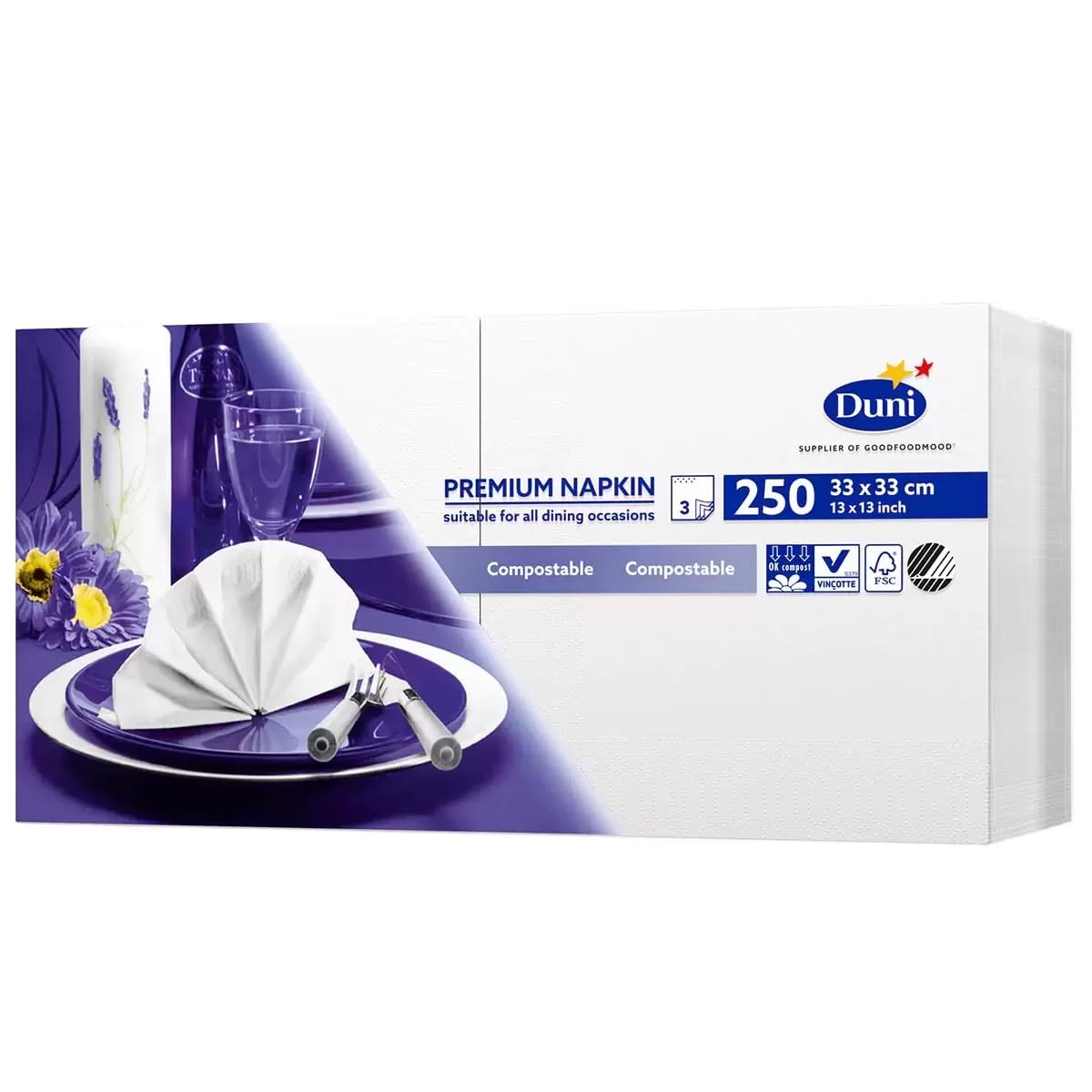 Duni 3-Ply Large Premium Napkins 250 Sheets (33 cm, White) 1