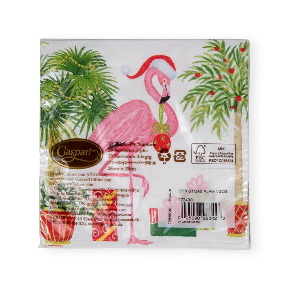 Caspari Christmas Flamingos Triple-Ply Cocktail Napkins, 20-Pack 4