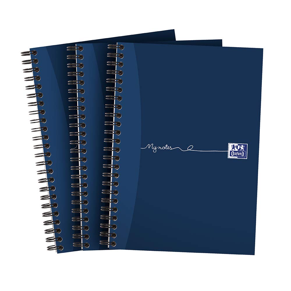 Oxford My Notes A5 Wirebound Notebooks - Ruled, Perforated, 200 Pages, Pack of 3 Navy 1