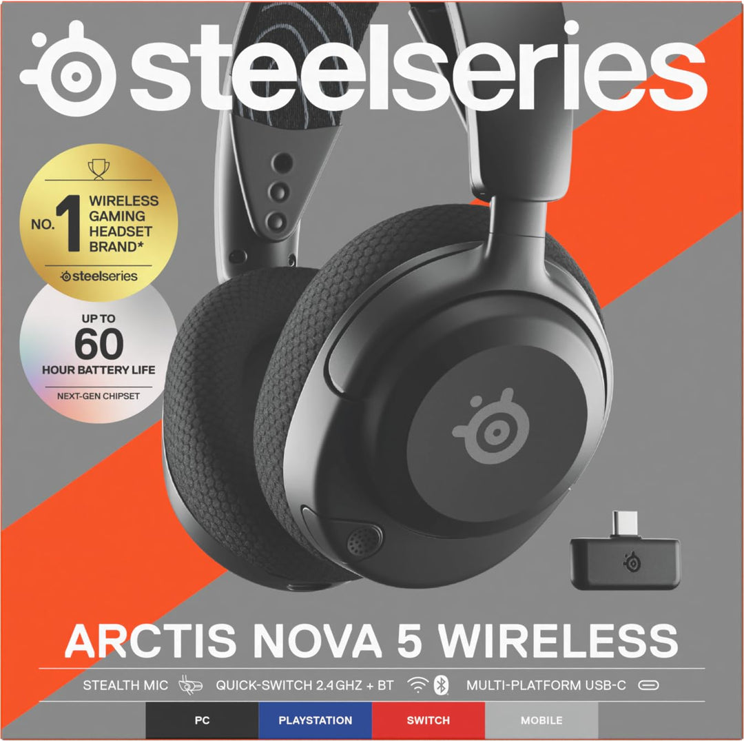 SteelSeries Arctis Nova 5 Wireless - Gaming Headset for PC, PS5, PS4, Switch, Xbox - 60H Battery, 2.4GHz & Bluetooth, ClearCast Mic