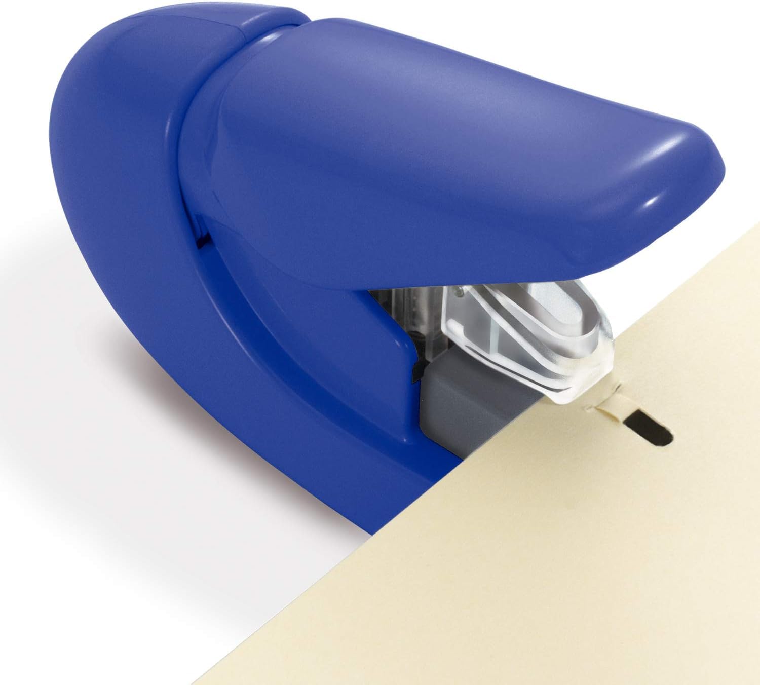 PLUS Desktop Stapler - Staple-Free, 5 Sheet Capacity, Blue | Power Assist Mechanism 3