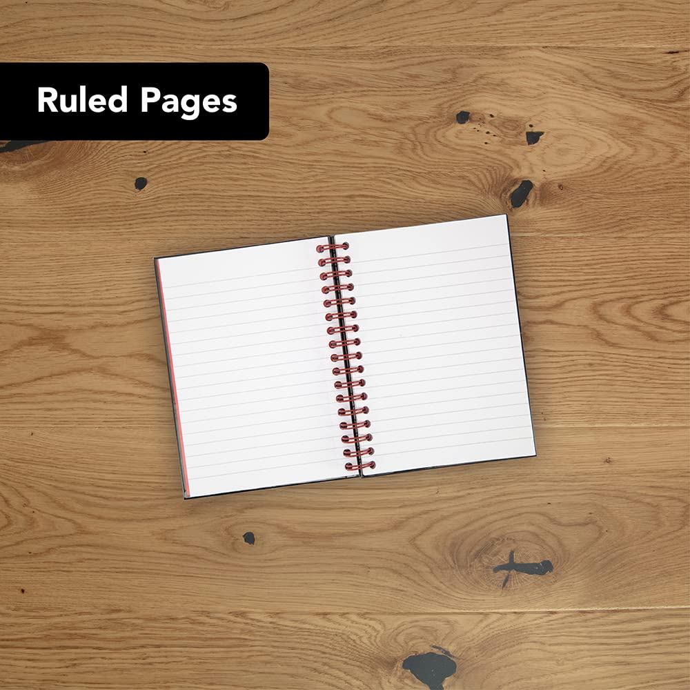 Black n' Red A6 Wirebound Hardback Notebook - 140 Pages Ruled with Header/Footer | Twin Wire