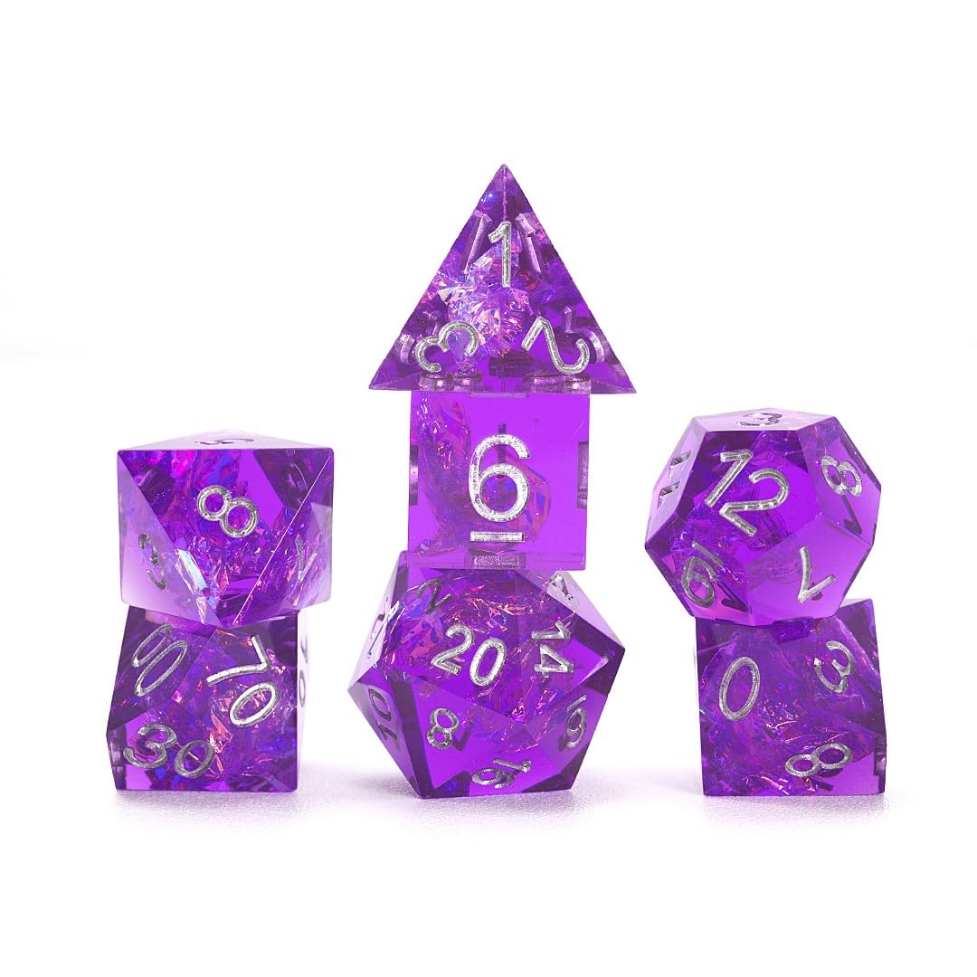 Sirius Dice RPG Dice Set (7 Pieces) - Sharp Purple Fairy Theme | Number Theme