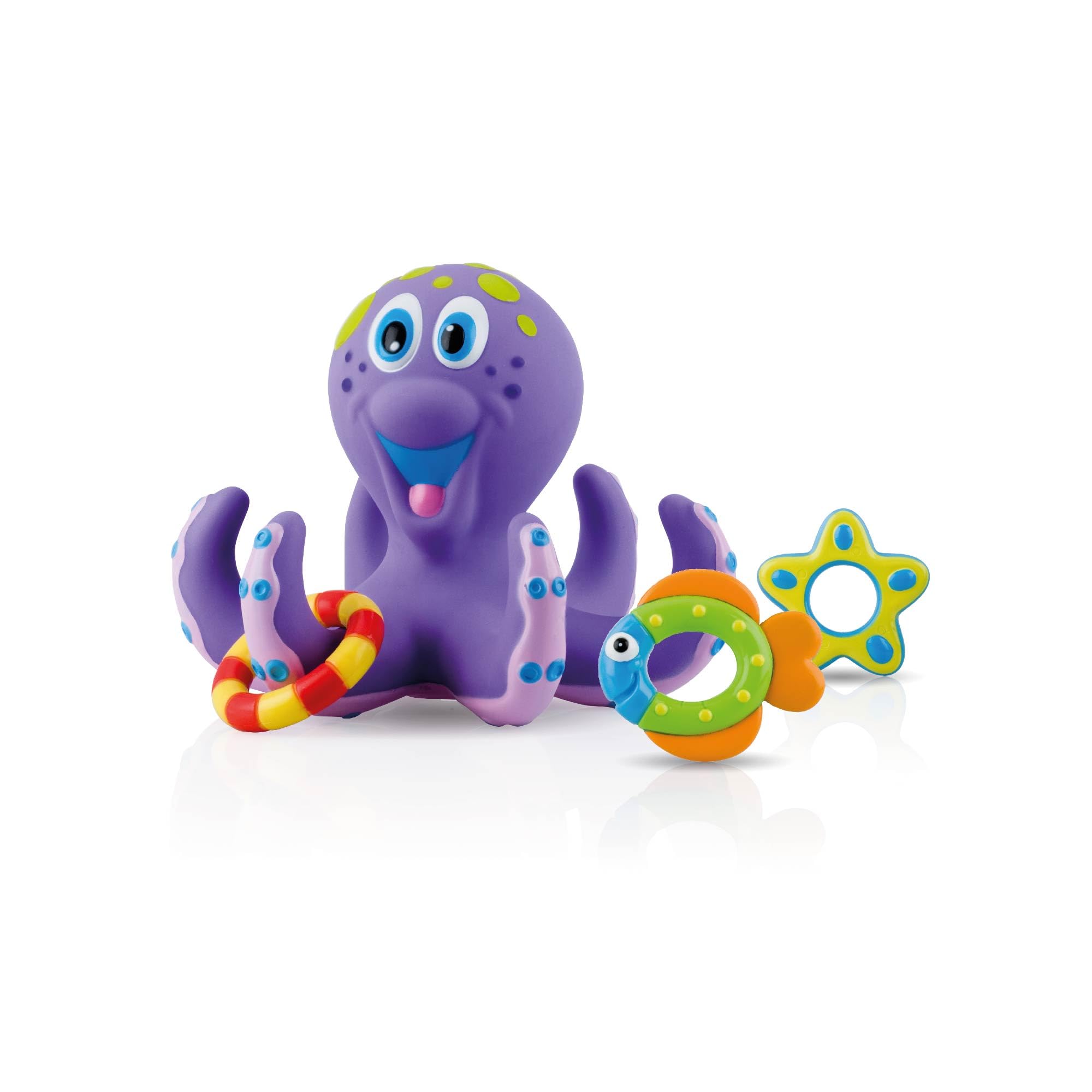Nuby Floating Octopus Bath Toy with 3 Throwing Rings | Ages 18 Months+ | Purple 4