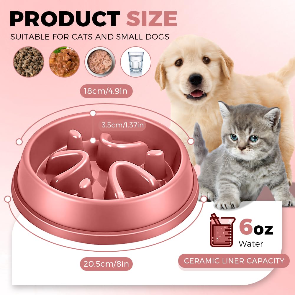 Woobroo Slow Feeder Dog Bowl - Anti-Choking Puzzle Design | Holds Up to 2 Cups | Pink 4