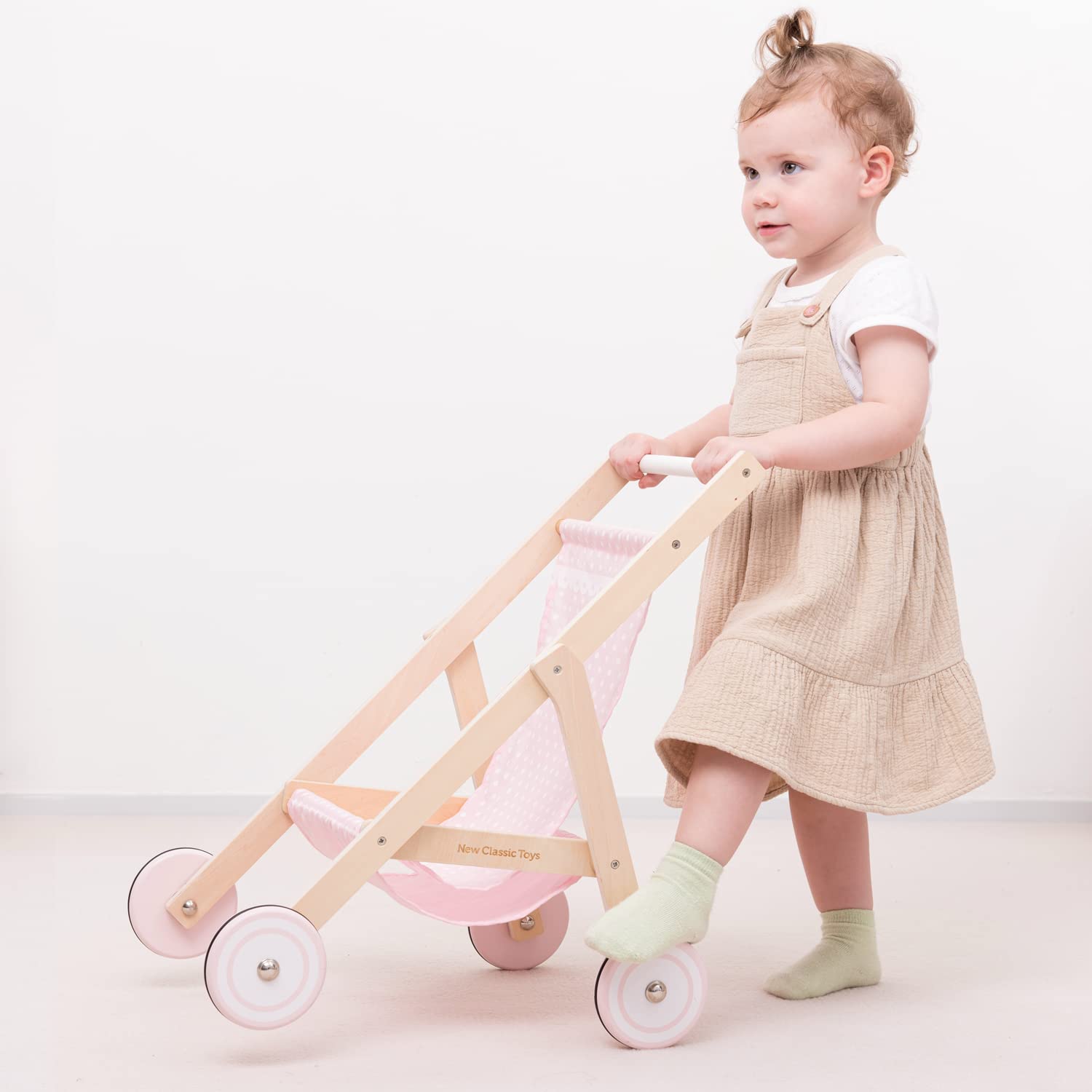 New Classic Toys Wooden Doll Stroller for Children 36 Months and Up - Pink/Natural 14