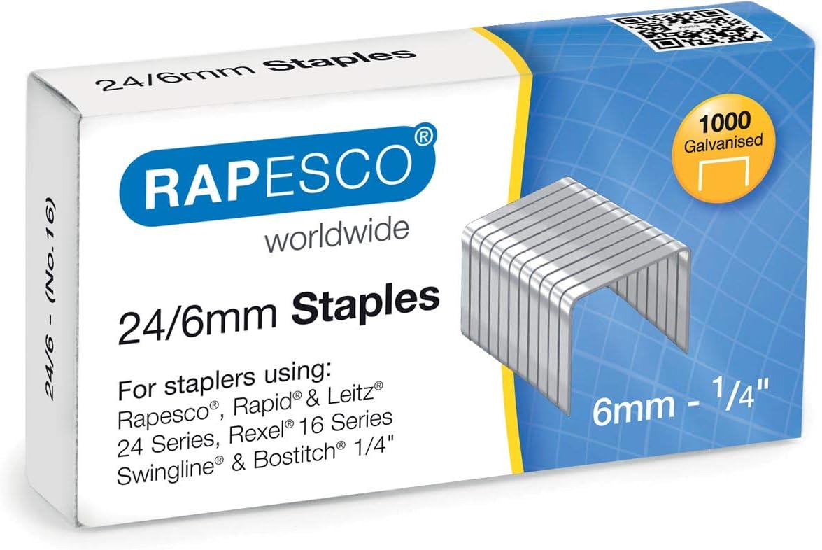 Rapesco S24607Z3 24/6 mm Galvanised Staples, Box of 1,000
