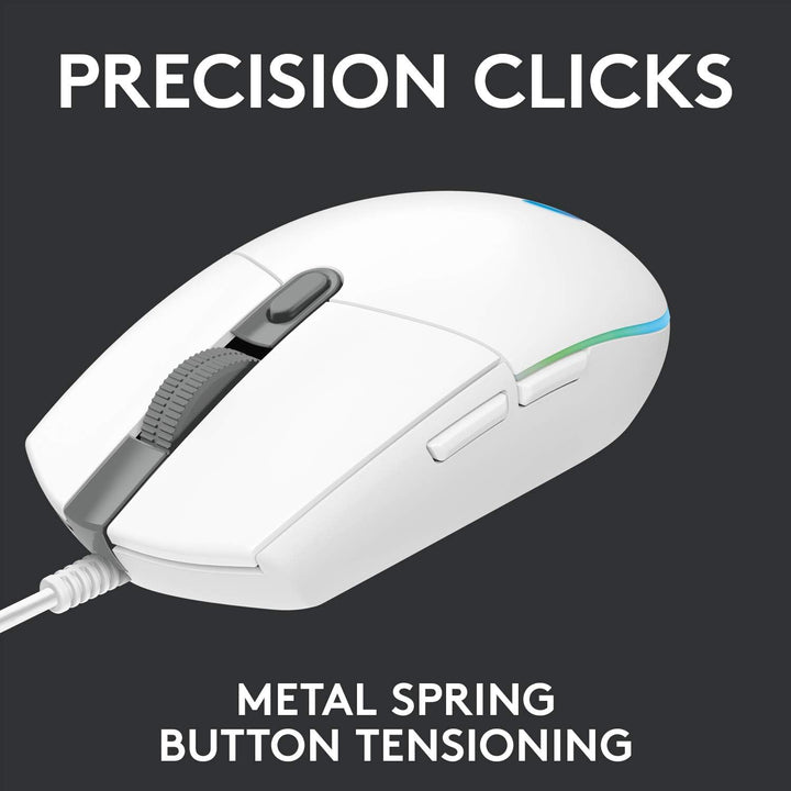 Logitech G203 LIGHTSYNC Gaming Mouse - 8K DPI, 6 Programmable Buttons, RGB Lighting, Lightweight Design - White