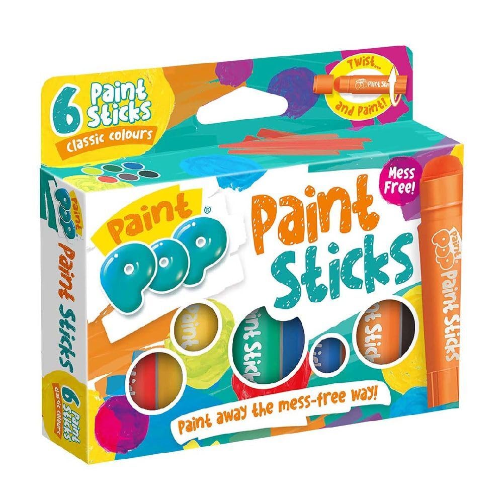 Paint Pop Paint Sticks for Kids - 6 Pack Classic Assorted Colours | Twist & Paint | Fast Drying 1