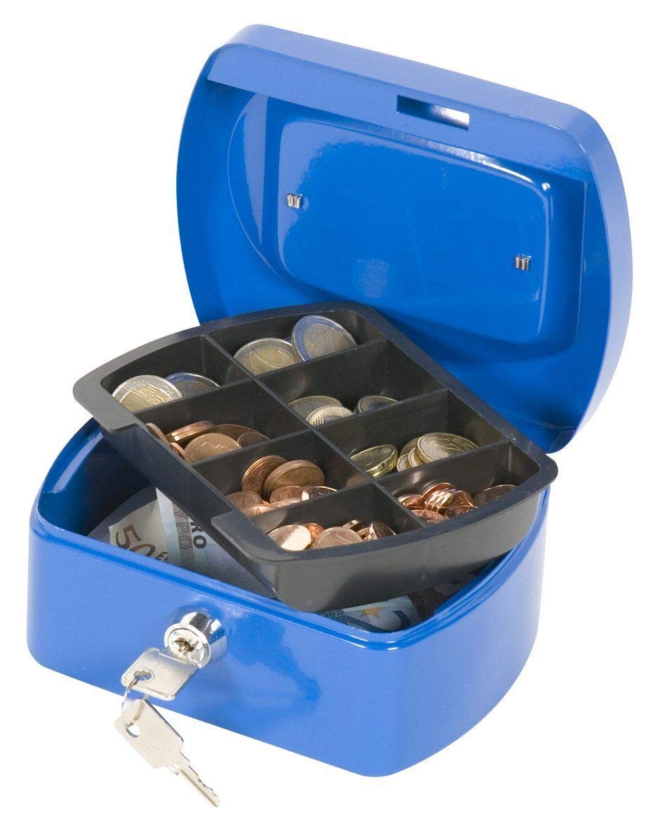 Q-Connect Metal Cash Box - Blue | Key Lock | Plastic Insert | Portable 1