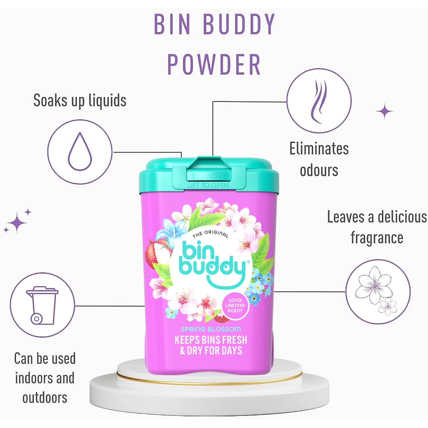 Bin Buddy Fresh Spring Blossom Powder - Deodoriser for Bins | 450g | Indoor & Outdoor Use 6