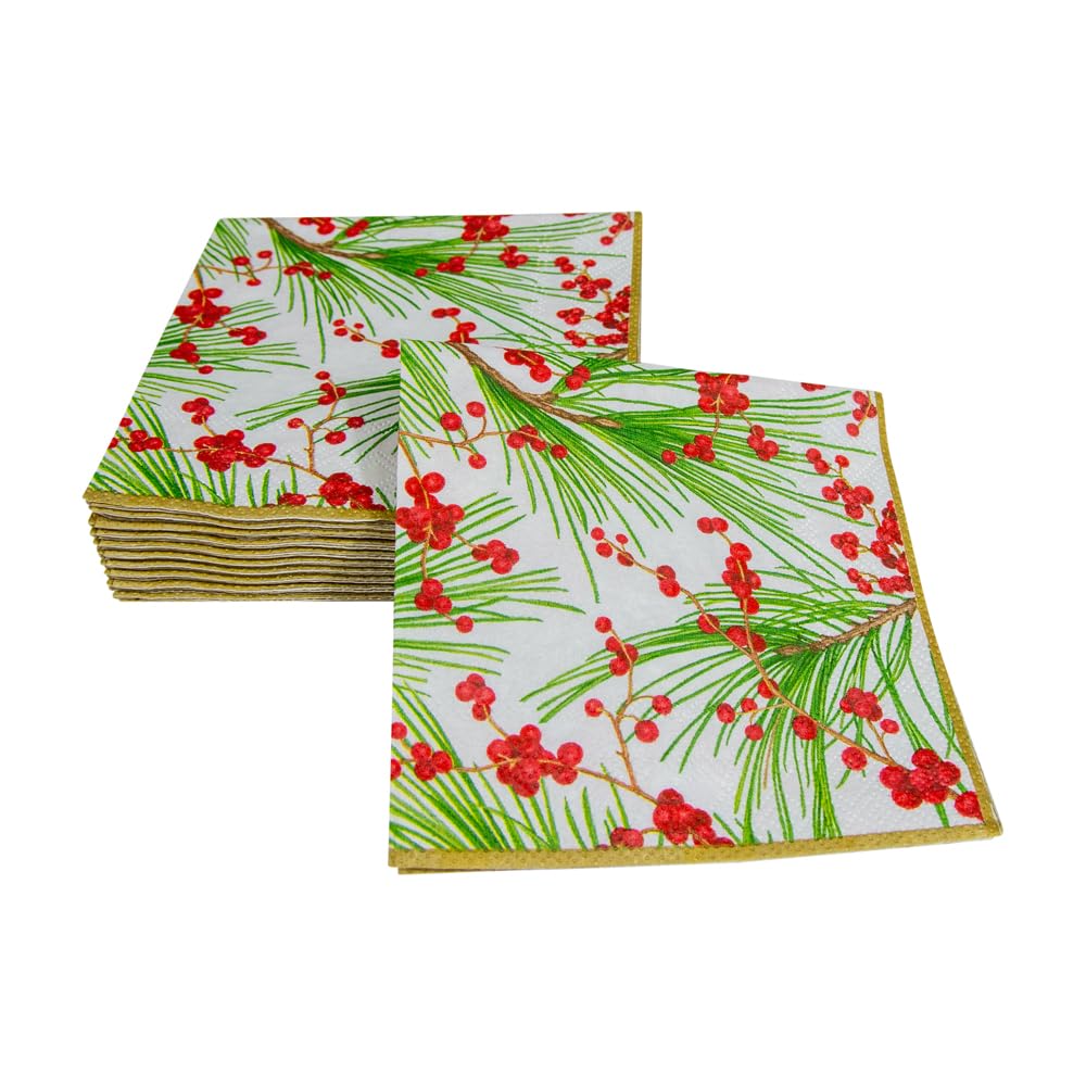 Caspari Berries and Pine Triple-Ply Paper Cocktail Napkins - 20 Per Package 5