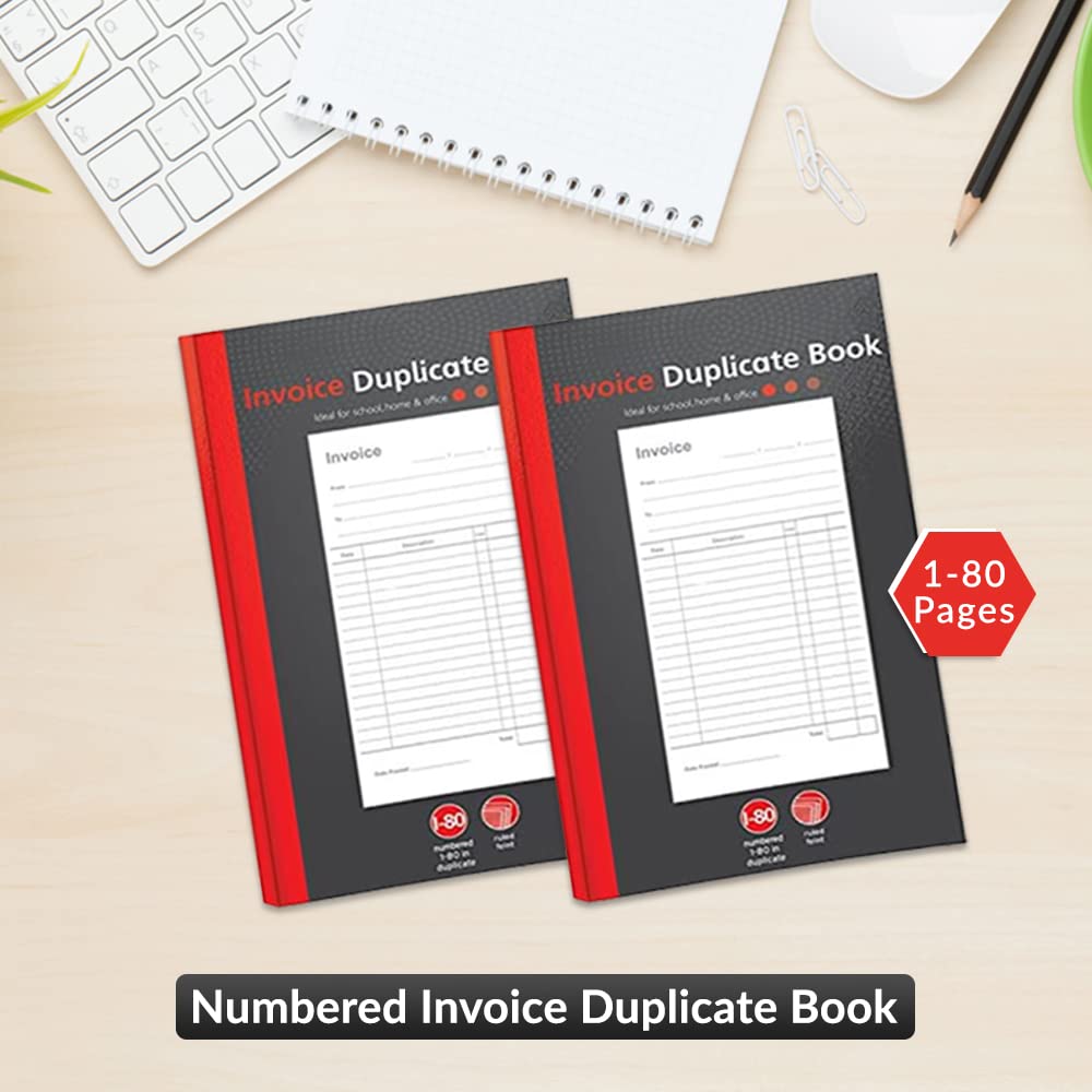 1ABOVE Duplicate Invoice Book - 1-80 Numbered Sheets | Approx A5 Size | Ruled Feint 5