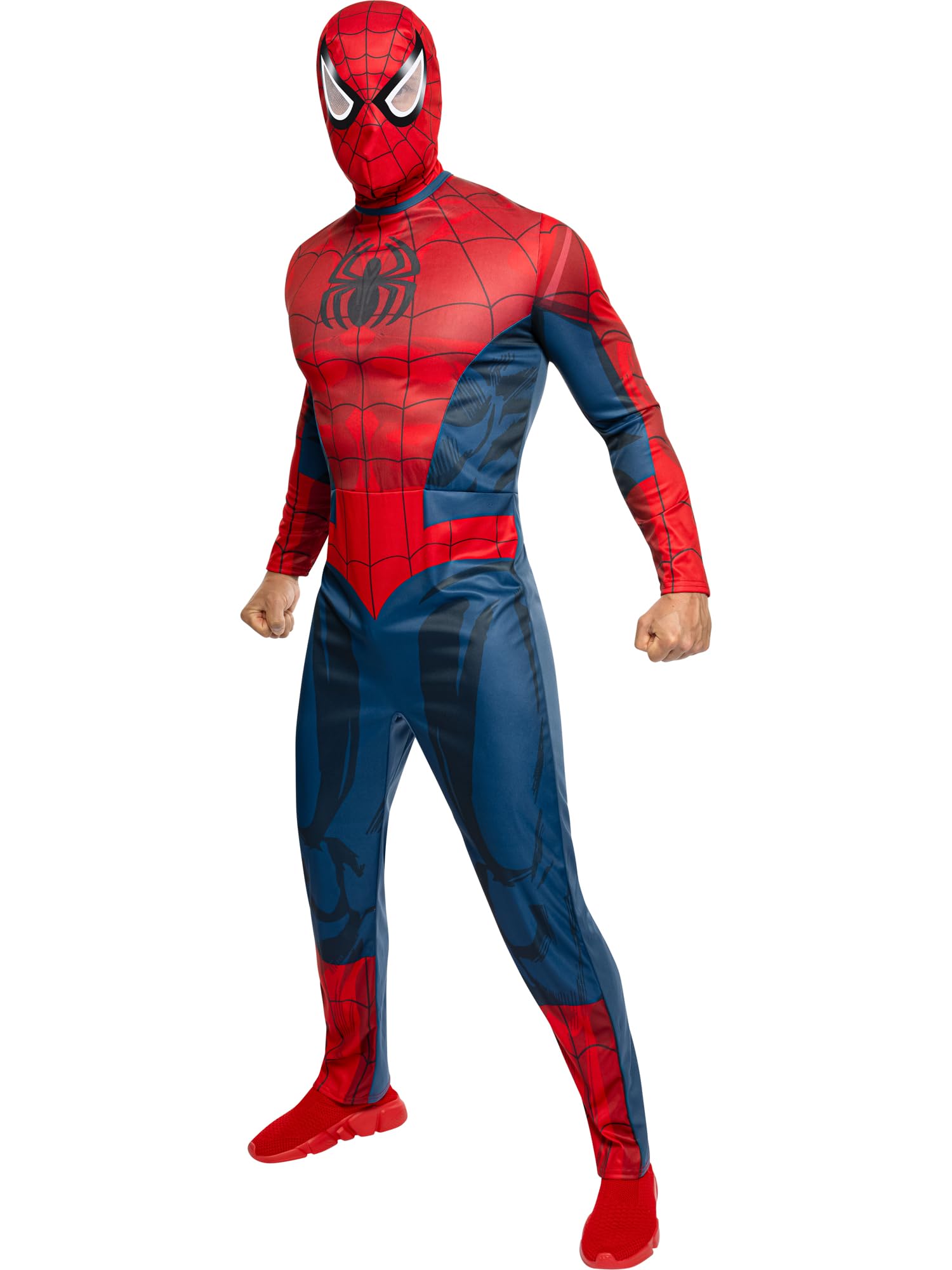 Rubies Official Spider-Man Adult Costume - Standard Size | Polyester Jumpsuit & Snood 1