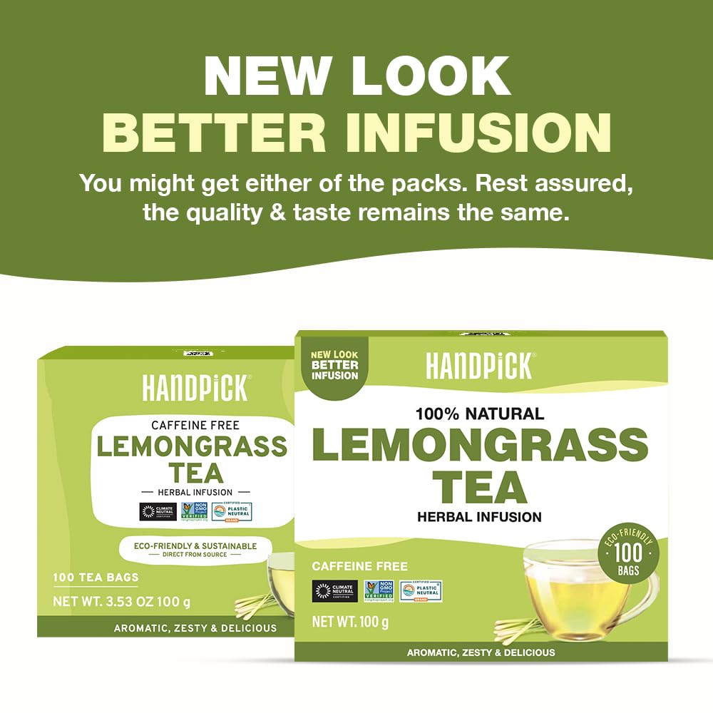 HANDPICK Lemongrass Tea Bags (100 Count) Non-GMO, Caffeine Free