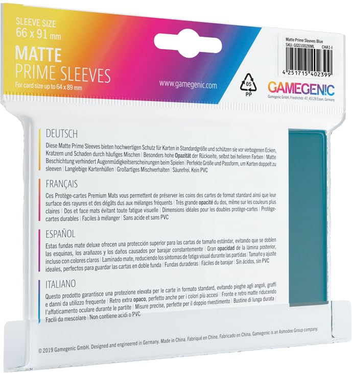 Gamegenic Matte Prime Sleeves (100-Pack) - Blue, Ideal for Double-Sleeving