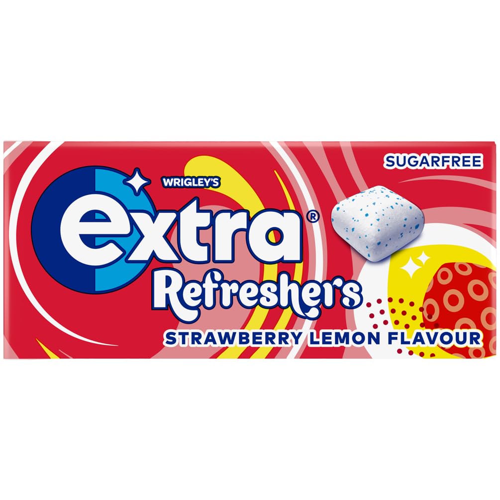 Extra - Refreshers Sugar Free Chewing Gum, Strawberry Lemon Flavour, 16 Packs (112 Pieces)
