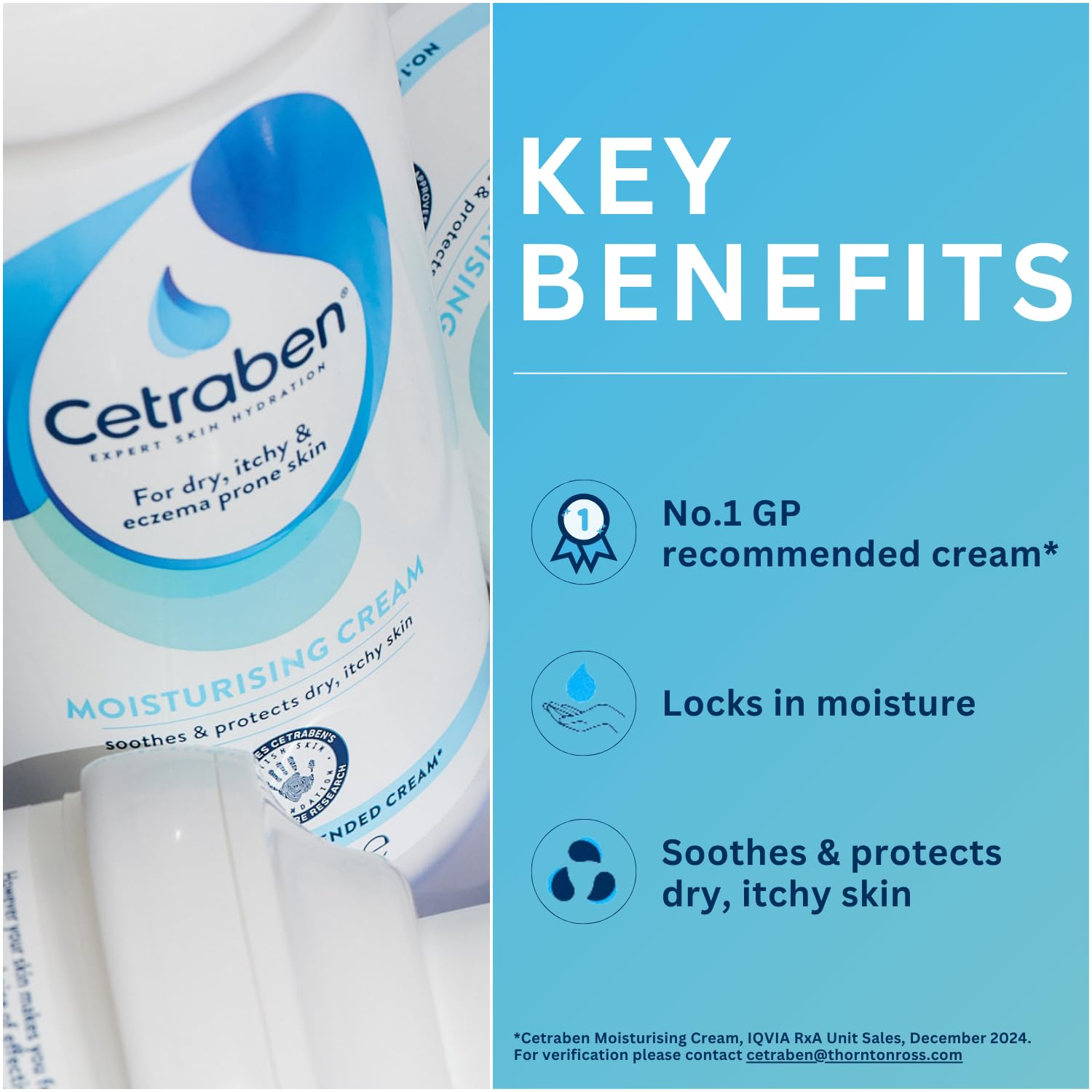 Cetraben Moisturising Cream for Dry, Itchy, Sensitive & Eczema-Prone Skin (610g) 3