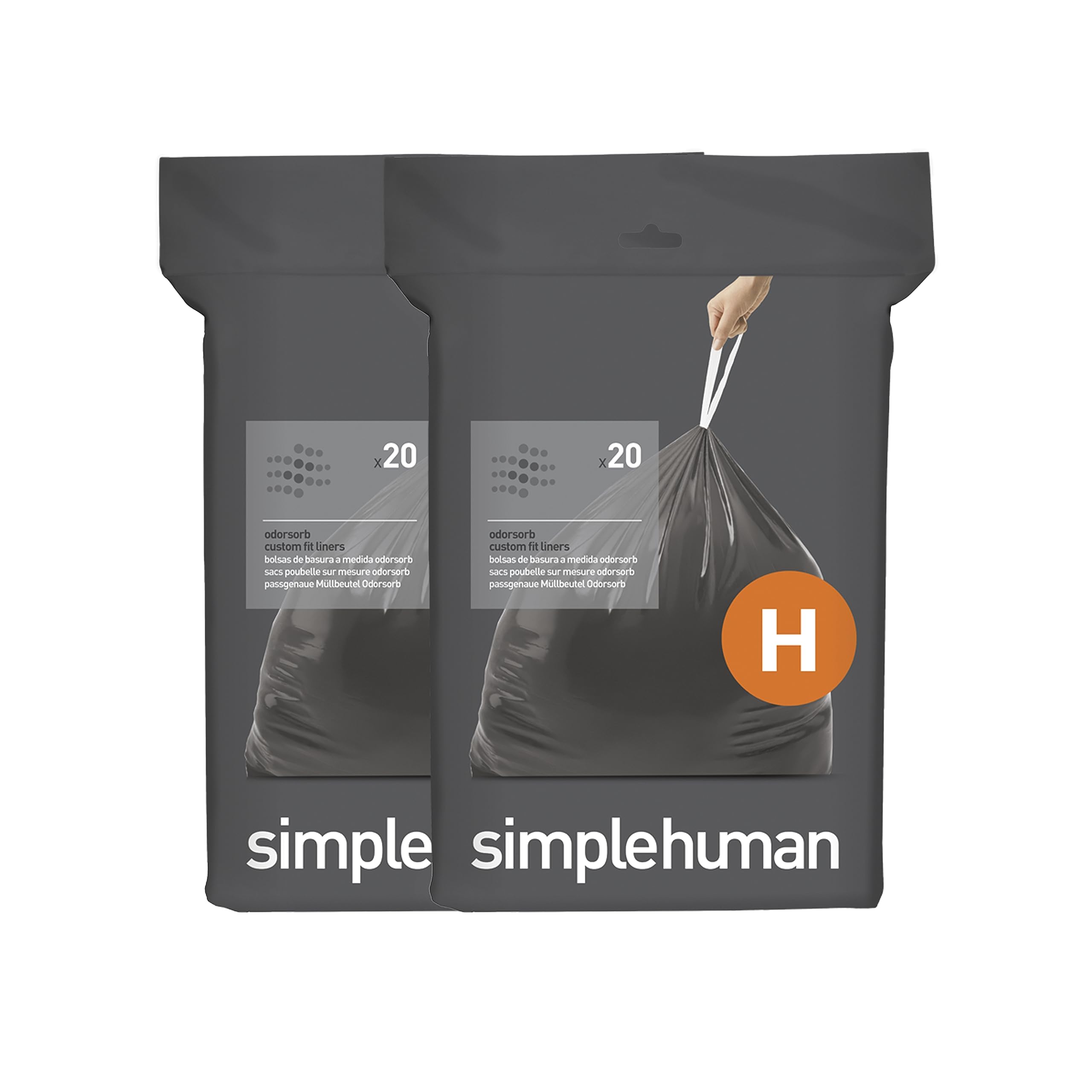 simplehuman Code H Odorsorb Bin Liners - 40 Count, 30L Capacity, 50% Recycled Plastic