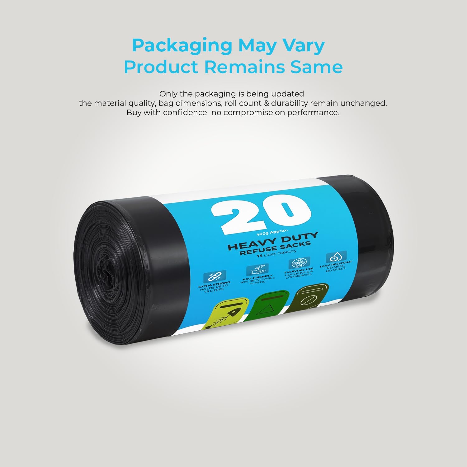 Roe Tenpo Extra Strong Bin Bags - 75L Capacity, 20 Count, Black | Recyclable