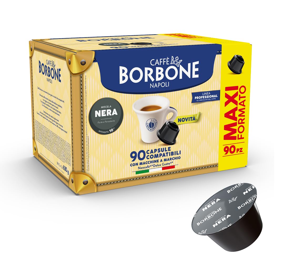 CAFFÈ BORBONE Black Coffee Blend Capsules - 90 Count (Pack of 6) | Intense & Creamy Espresso | Dolce Gusto Compatible 1
