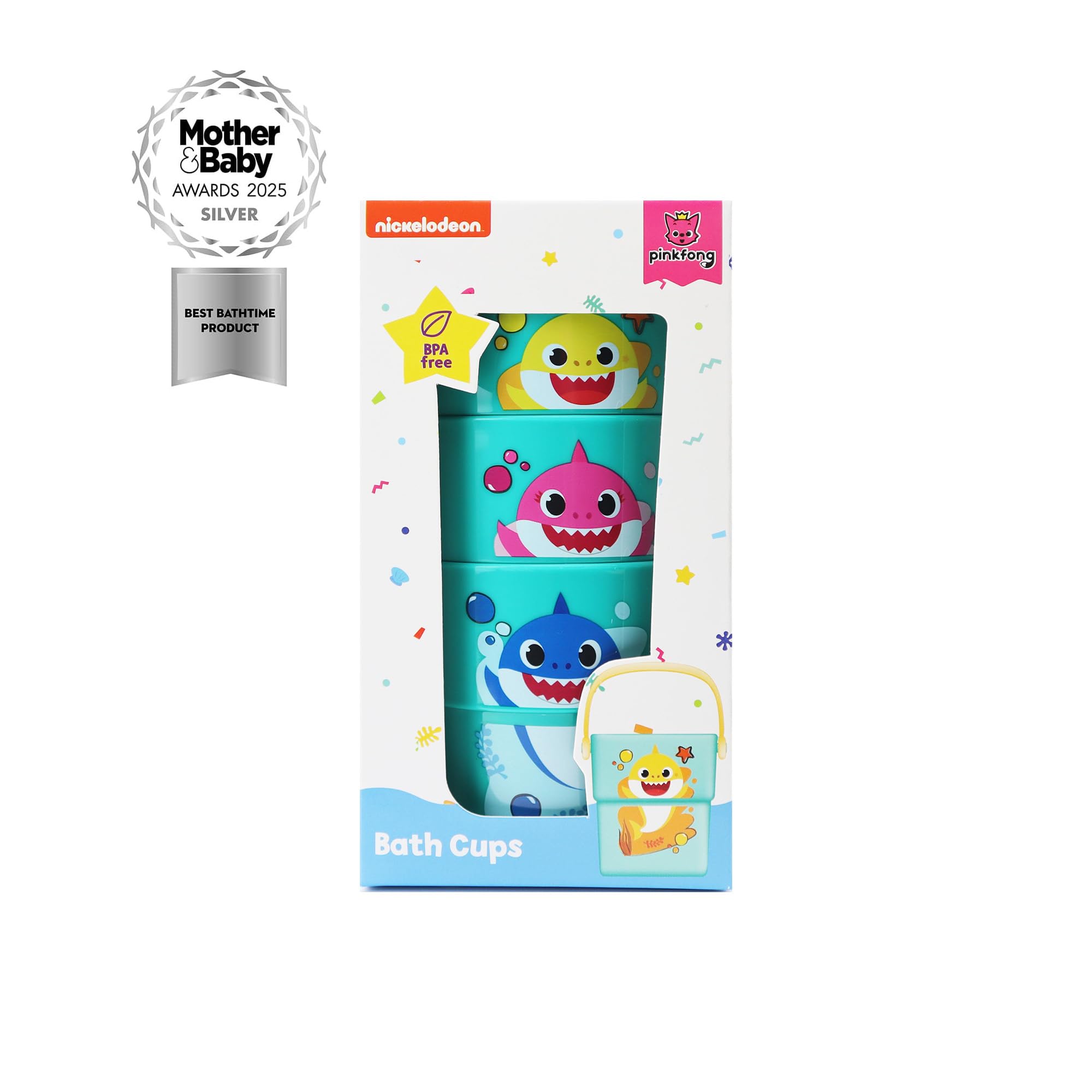 Baby Shark Bath Toys - 3 Pack Stackable Animal Print Cups | Ages 6M+
