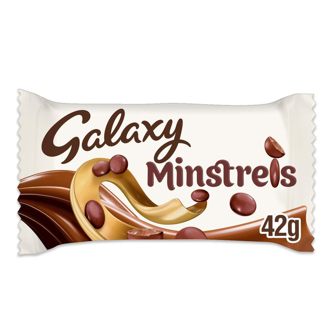 Galaxy Minstrels Milk Chocolate Bulk Box - 40 x 42g Bags, Smooth Chocolate with Crisp Sugar Shell